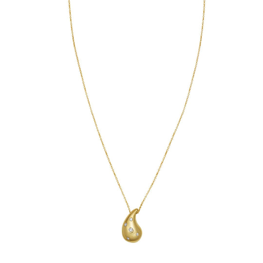 14K yellow gold raindrop necklace with a single round diamond stone