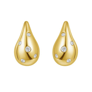 14K Yellow Gold Diamond Raindrop Earrings