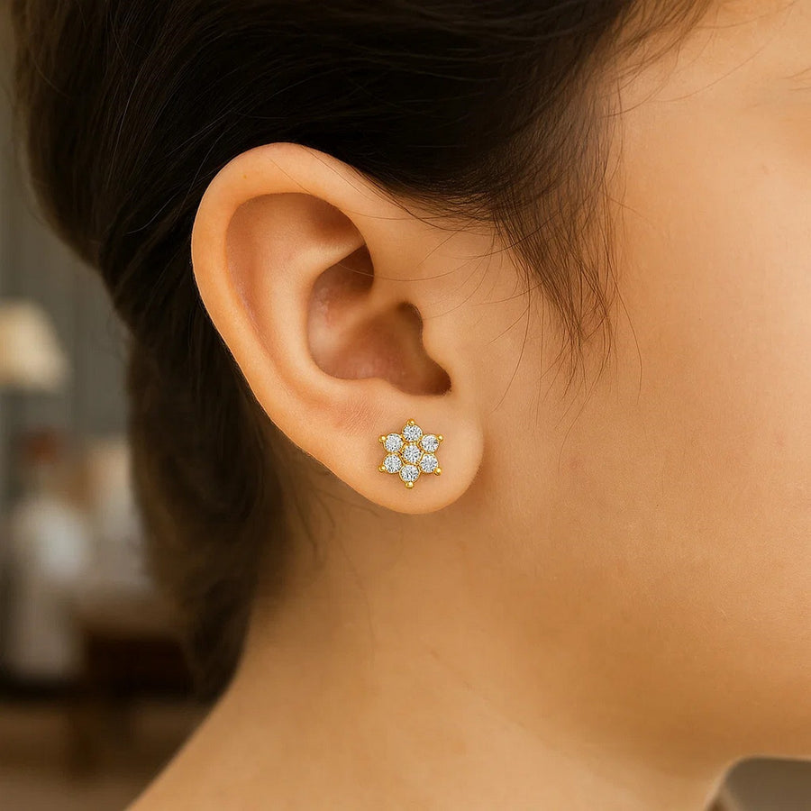 14k Yellow Gold Flower Childrens Earrings(5mm)