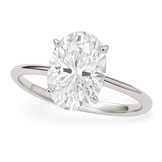 10K white gold ring with 1 oval diamond stone