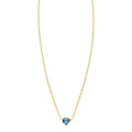 14K yellow gold necklace with heart blue topaz stone
