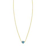 14K yellow gold necklace with heart blue topaz stone thumbnail 1