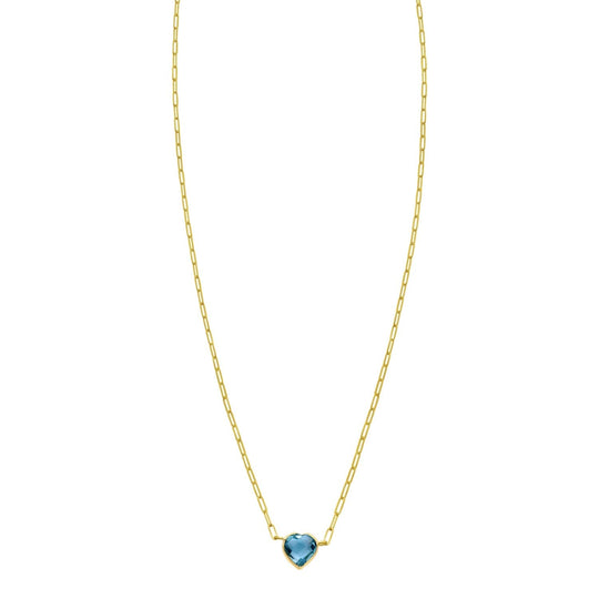 14K Yellow Gold Blue Topaz Heart Necklace (1.50 mm)