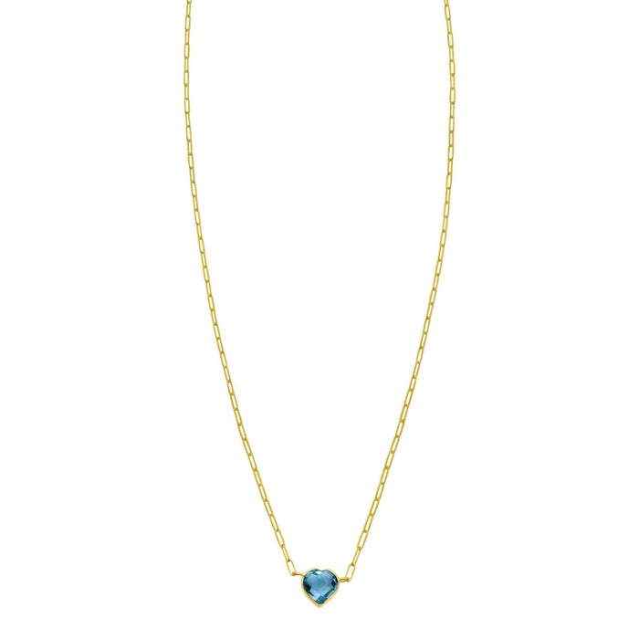 14K Yellow Gold Blue Topaz Heart Necklace (1.50 mm)