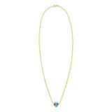 14K Yellow Gold Blue Topaz Heart Necklace (1.50 mm) thumbnail 2