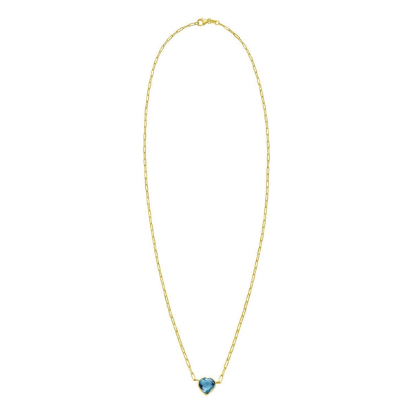 14K Yellow Gold Blue Topaz Heart Necklace (1.50 mm)