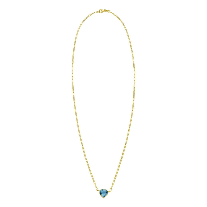 14K Yellow Gold Blue Topaz Heart Necklace (1.50 mm)