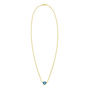 14K Yellow Gold Blue Topaz Heart Necklace (1.50 mm)