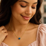 14K Yellow Gold Blue Topaz Heart Necklace (1.50 mm) thumbnail 3