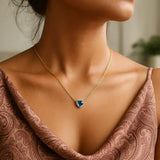 14K Yellow Gold Blue Topaz Heart Necklace (1.50 mm) thumbnail 4