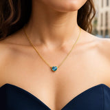 14K Yellow Gold Blue Topaz Heart Necklace (1.50 mm) thumbnail 5