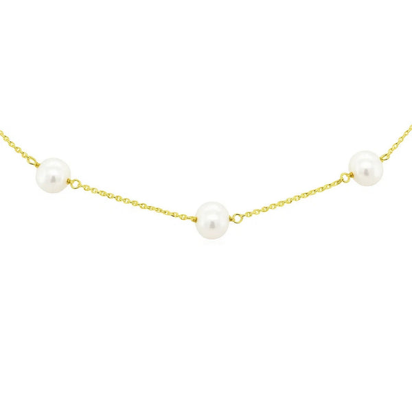 14k Yellow Gold Necklace with White Pearls