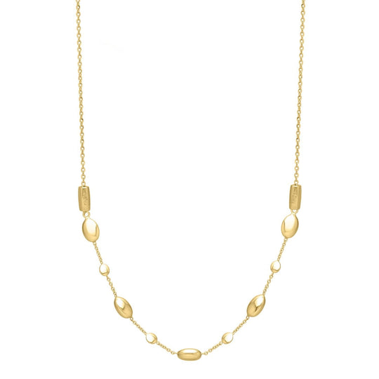14K yellow gold puff pebble pendant necklace on adjustable chain