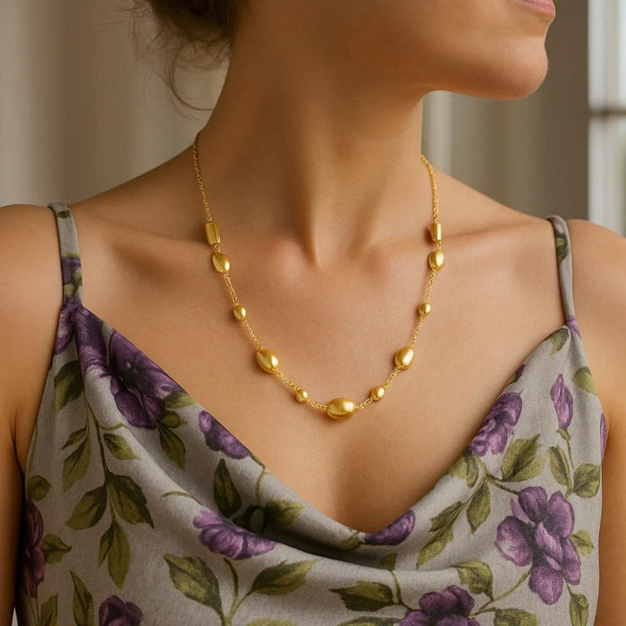 Adjustable Puff Pebble Necklace in 14K Yellow Gold