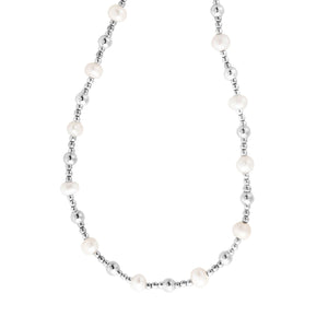 Sterling Silver Rhodium Plated Freshwater Pearl Bead Necklace