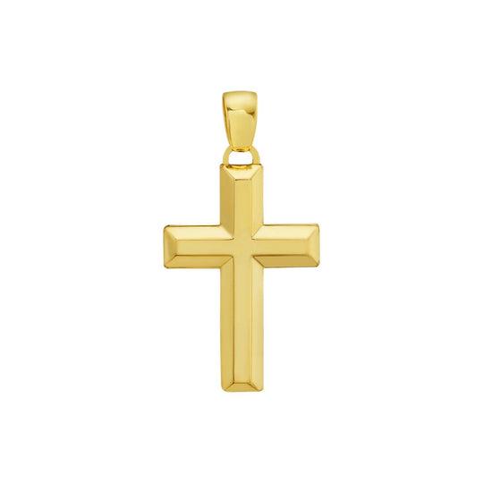 14K yellow gold beveled cross pendant with polished finish