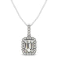 14K white gold pendant with round diamond center and halo of accent diamonds
