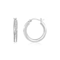 Sterling silver 925 round tube hoop earrings with glitter texture finish