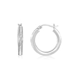 Sterling Silver Small Round Tube Hoop Earrings with Glitter Texture thumbnail 1