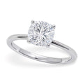 14K white gold ring with one cushion diamond in a solitaire setting