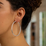 Rhodium Plated Hoop Earrings in Sterling Silver (3x60mm) thumbnail 4