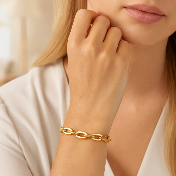 14K Yellow Gold Long Mirror Rolo Link Chain Bracelet (7.30 mm)