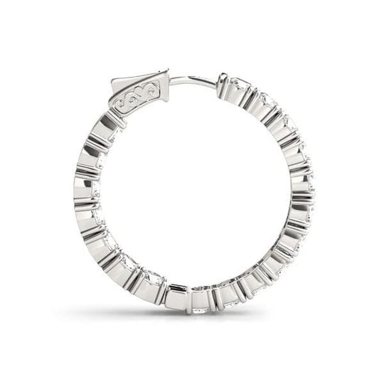 14K white gold hoop earrings with two-sided prong-set diamond stones