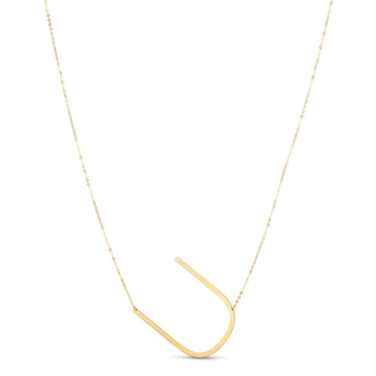 14K yellow gold Yours Truly large initial U letter pendant necklace