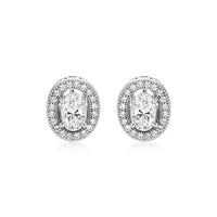 Sterling Silver Beaded Oval Bezel Set Cubic Zirconia Earrings