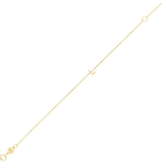 14K yellow gold initial L bracelet on a fine cable chain with lobster clasp