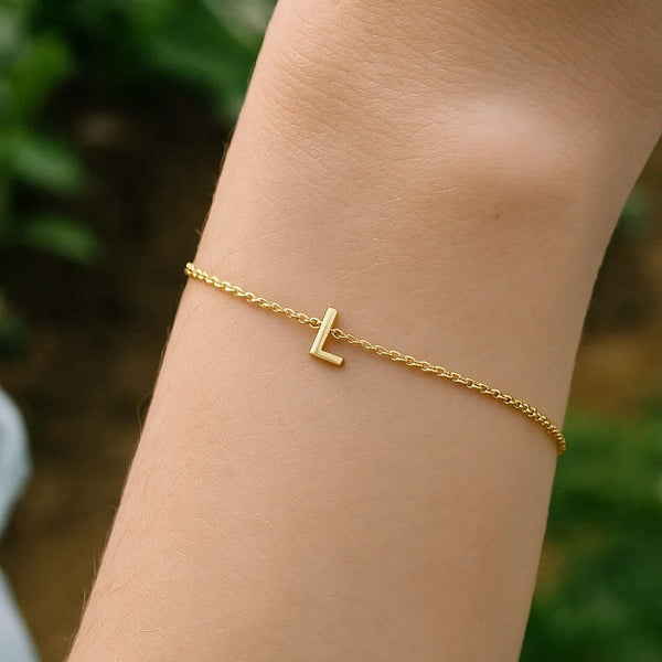 14K Yellow Gold Mini Initial L Bracelet