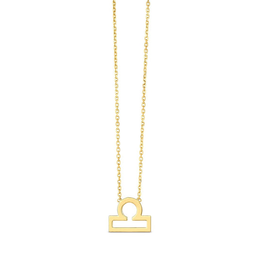 14K yellow gold Libra zodiac scales pendant necklace with polished finish
