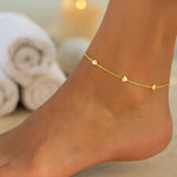 Stationed Heart Anklet in 14K Yellow Gold (1.00 mm) thumbnail 3
