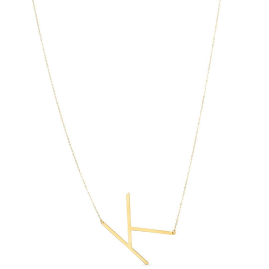 14K yellow gold initial K necklace with script letter pendant