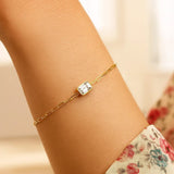 14K Yellow Gold White Topaz Paperclip Bracelet (1.50 mm) thumbnail 3