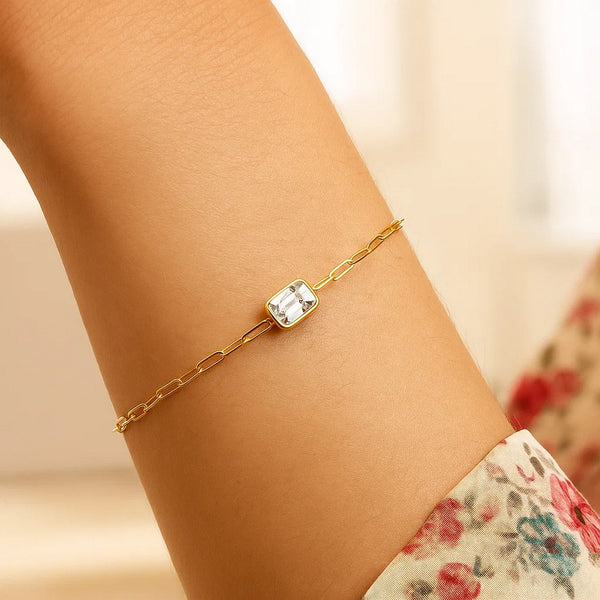 14K Yellow Gold White Topaz Paperclip Bracelet (1.50 mm)