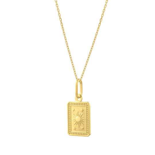 14K yellow gold sun and stars pendant necklace charm