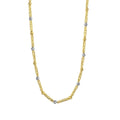 14K two-tone gold bar and bead necklace with alternating yellow and white gold links