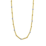 14K two-tone gold bar and bead necklace with alternating yellow and white gold links thumbnail 1
