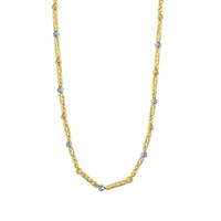 Two Tone Bar and Bead Necklace in 14K Gold