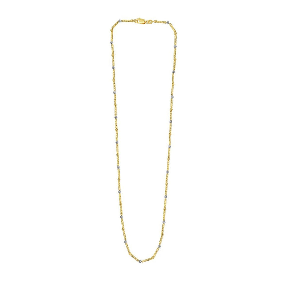 Two Tone Bar and Bead Necklace in 14K Gold
