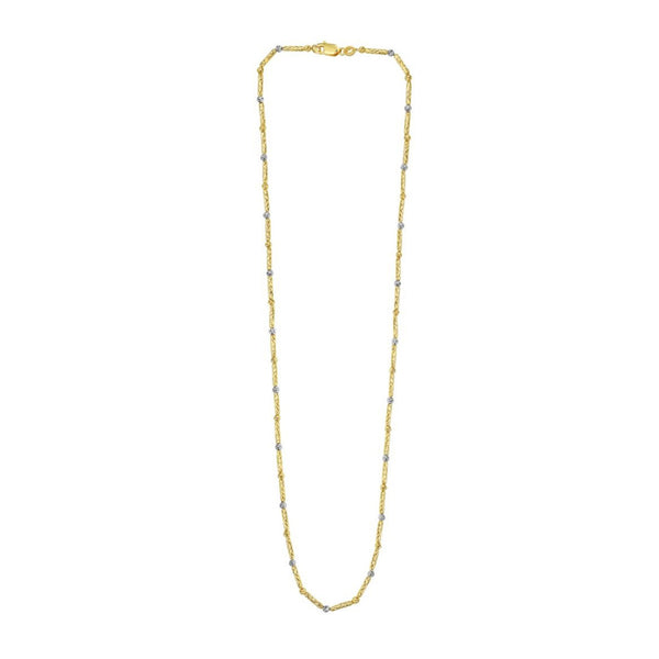 Two Tone Bar and Bead Necklace in 14K Gold