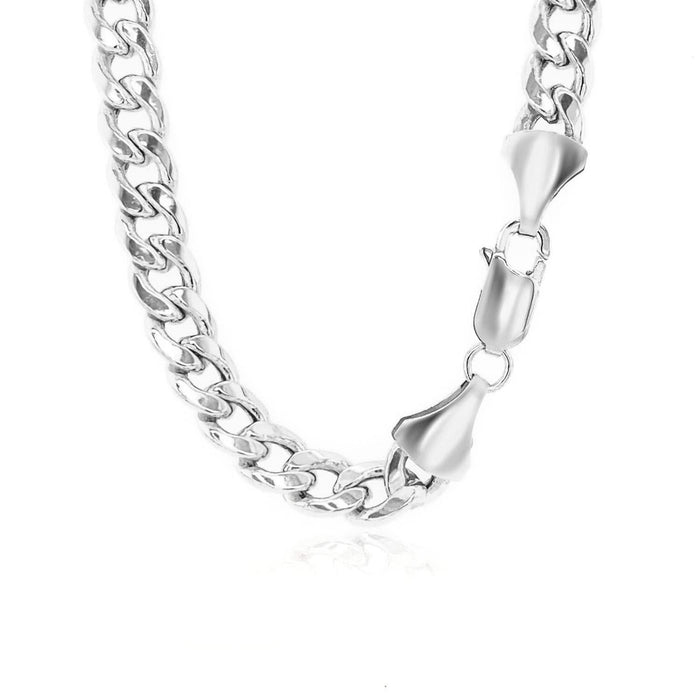 14K White Gold Miami Cuban Semi Solid Chain (7.00 mm)