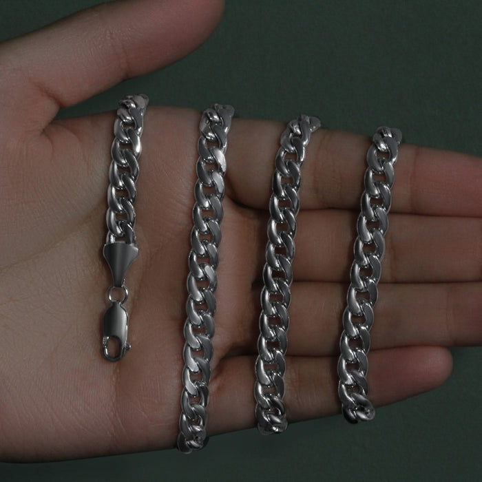 14K White Gold Miami Cuban Semi Solid Chain (7.00 mm)