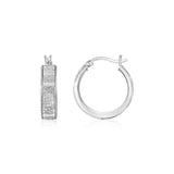 Sterling Silver Petite Glitter Texture Round Hoop Earrings thumbnail 1