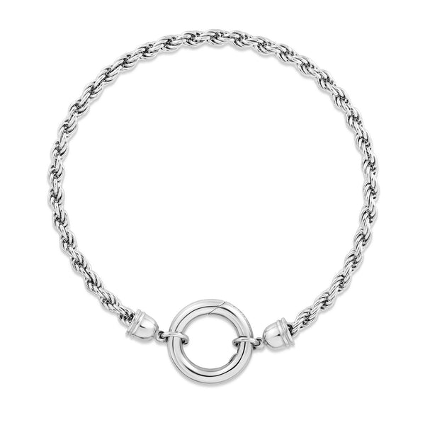 Sterling Silver Rhodium Plated Fancy Push Lock Rope Chain Bracelet (3.40 mm)