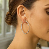 Sterling Silver Medium Bead Hoop Earrings thumbnail 3