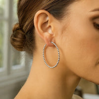 Sterling Silver Medium Bead Hoop Earrings