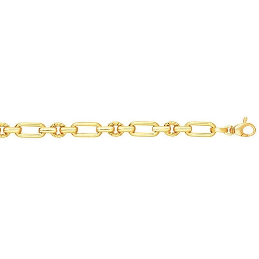 14k Yellow Gold Polished and Textured Link Bracelet (6.30 mm)