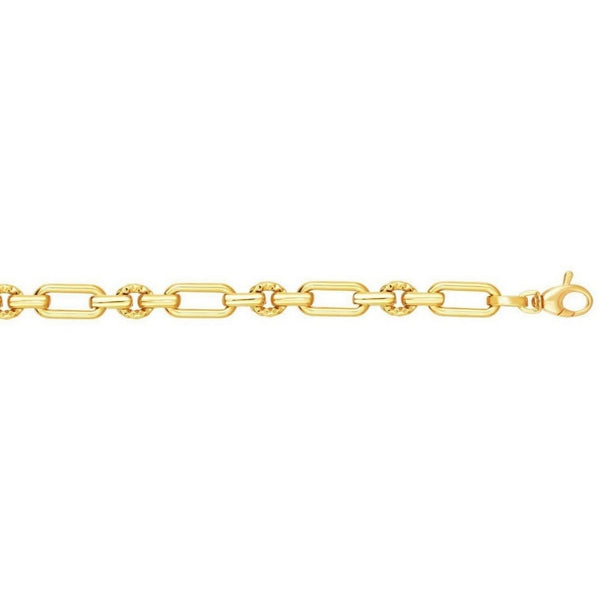 14k Yellow Gold Polished and Textured Link Bracelet (6.30 mm)